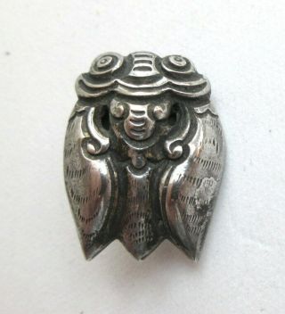 Old Antique Vintage Sterling Silver Egyptian Scarab Beetle Insect Button