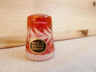 Etched Cranberry Glass Thimble Floral Motif Made In Western Germany