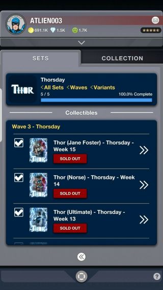 Thorsday Wave 3 Full Set All 5 Cards - Marvel Collect Digital Topps Award Ready