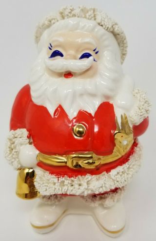Vintage Christmas Santa Claus Ceramic Bank With Spaghetti Details