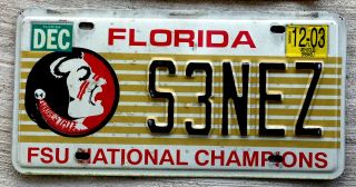 Florida State University [fsu] National Champions License Plate With Osceola