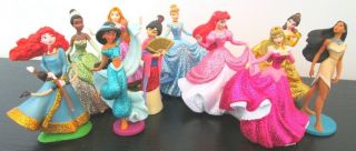 Disney Princesss Glitter Figure Play Set Pvc Toy Ariel Belle Jasmine Mulan Tiana