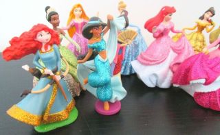 DISNEY PRINCESSS Glitter Figure Play Set PVC TOY ARIEL Belle JASMINE Mulan TIANA 2