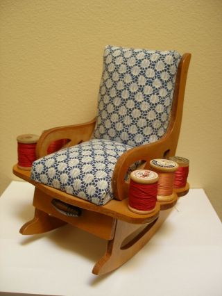 Vintage Rocking Chair Pincushion With Drawer Spool Spindles