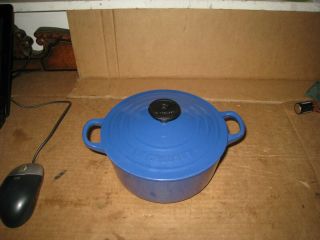 Vintage Le Creuset 18 Enameled Cast Iron Dutch Oven - Blue W/ Lid