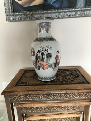 Vintage Japanese Porcelain Hand Painted Vase With Gold Painted Rim.