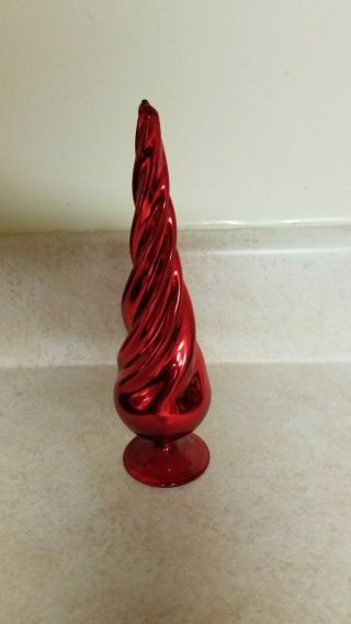 Red Rippled Blown Glass Standing On Base Topper / Finial Blown Glass 7.  5 "