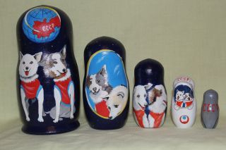 5 In 1 Belka & Strelka Nesting Dolls Soviet Space Dogs Ussr Russia Matryoshka (2)