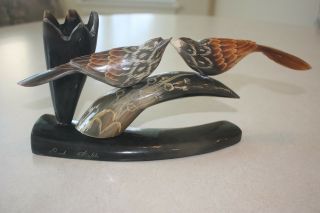 - Carved Horn Collectible 2 Carved Birds On Carved Horn/artist Bud Hlakk