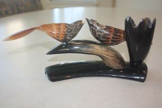 - Carved Horn Collectible 2 Carved Birds on Carved Horn/Artist Bud Hlakk 2