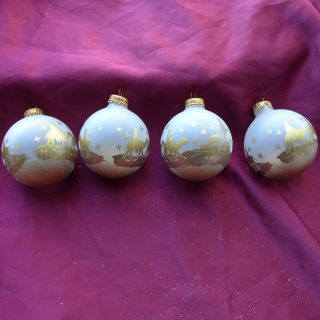 Vintage Nativity Christmas Ornaments Glass Gold Glitter Round Balls
