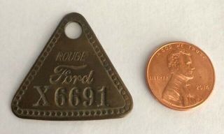 Vintage Ford Motor Brass Tool Check Id Tag From Rouge Factory,