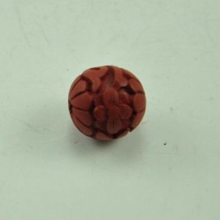 2 X Vintage Flower Lacquer Red Cinnabar Carved Style Round Bead Pendant Jewelry