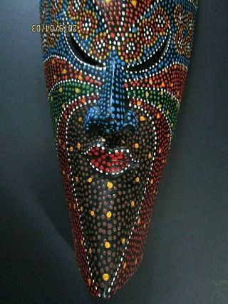 Large Aboriginal Hand Carved,  Painted Dot Art Tribal Bali Mask Wall Hangar