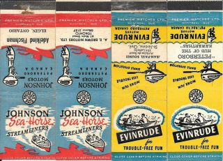 4 Matchbook Covers Canadian Tax Stamp Evinrude Johnson Sea Horse Outboard Motors