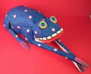 Vintage Blue Frog - Oaxacan Alebrije Wood Carving By Francisco Sosa Gutierrez