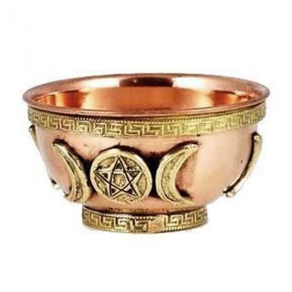 Triple Moon Copper Offering Bowl 3 " Ritual Incense Burner W/ Brass Pentagram