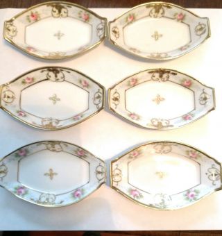 6 Nippon Butter Pat/ Open Salts - Roses W/gold - & Ins.