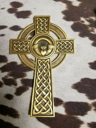 Jeweled Cross Co.  Solid Brass Hanging Claddagh Celtic Irish Heavyweight 8 " X 5 "