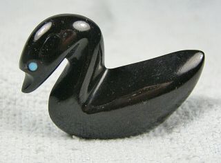 Carved Black Swan Fetish With Inlaid Turquoise Eyes