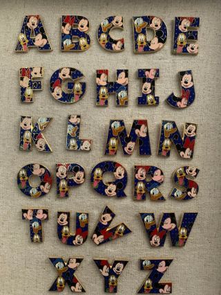 Disney Pins Alphabet Set Complete Mickey Minnie Donald Goofy