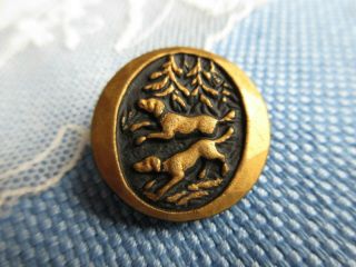 6553 –Two Hunting Dogs in the Forest Czech Gold Lustered Black Glass Button 7/8 