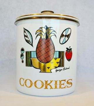 Vintage Georges Briard Cookie Canister W Lid Rare Kitchen Jar Enamel Pineapple