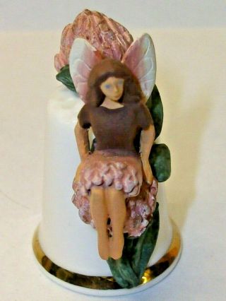 Sterling Classic Bone China Thimble A Fairy Sitting On A Pink Flower Head