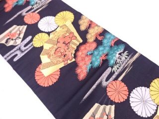 82600 Japanese Kimono / Vintage Nagoya Obi / Woven Lion With Shochikubai