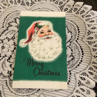 Vintage Greeting Card Christmas Santa Claus Green Border
