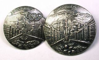 Bb Vintage 1964 Olympic Buttons Innsbruck Austria Stamped Metal 7/8 " & 1 "