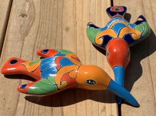 Talavera Mexican Pottery 6 " X 4 " Hummingbird 2 Of Them Wall Hanging Colorful
