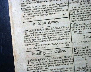 Runaway Slaves Negroes Advertisements In Rare 1797 Philadelphia Pa Newspaper