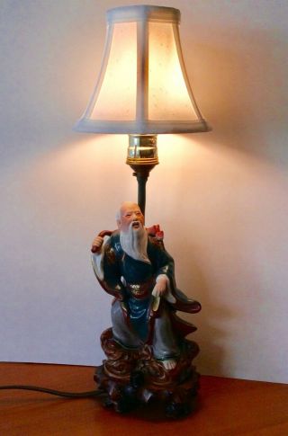 Antique Vintage Chinese Mudman (?) Wise Man Figure Lamp