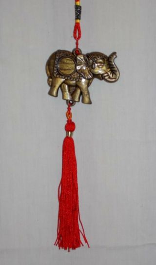 Lucky Elephant Trunk Up Figure Car Mirror Hanging Red Tassel Wall Decor