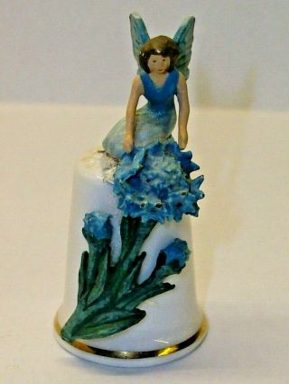 A Sterling Classic Flower Fairy Thimble - - Blue Flowers - - 2