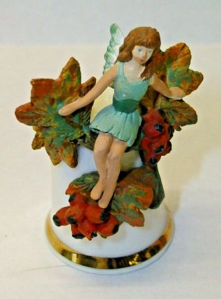 Sterling Classic Bone China Thimble A Fairy With A Sprig Of Red Currants