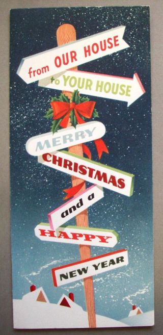 Road Signs Christmas Vintage Greeting Card O
