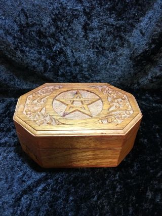 Pentagram Pentacle Wooden Box Altar Stash Jewelry Wicca Pagan Metaphysical