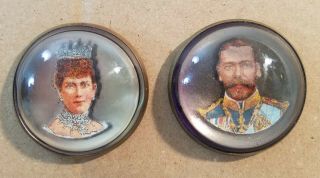 Pr Antique Bubble Glass Horse Bridle Rosettes King George V & Queen Mary No Res