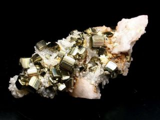 Minerals : Manganocalcite Crystals With Pyrite And Quartz Crystals From Peru