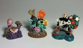 Set Of 3 Tiny Kingdom Alice In Wonderland Disney Store Singing Flowers Cheshire
