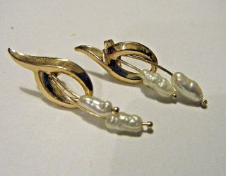 Jcm 1 " Pretty Vtg 14k Yellow Gold Earrings Natural Fresh Water Pearls Post Backs