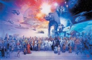 Star Wars Saga Cast Fireworks 22x34 Movie Poster Yoda Han Leia Tsuneo Sanda