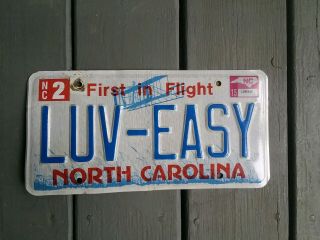 North Carolina Vanity License Plate Luv - Easy.  Love Romantic Sex
