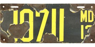 1913 Maryland Porcelain License Plate 10711