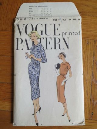 VOGUE 9416 Vintage sewing dress pattern 1958 size 14 Bust 34 50s 1950s 2