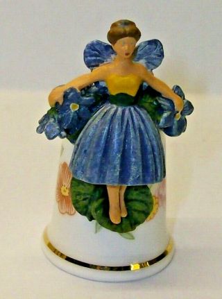 A Sterling Classic Flower Fairy Thimble With Blue Flowers