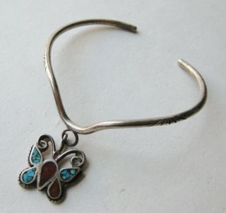 Vintage Navajo Indian Sterling Silver Turquoise Butterfly Charm Cuff Bracelet