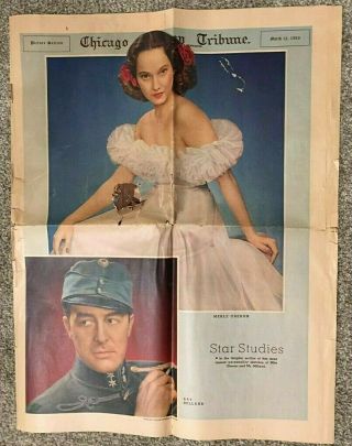 Chicago Tribune - Picture Section - March 12th. ,  1939 - Merle Oberon - Vintage